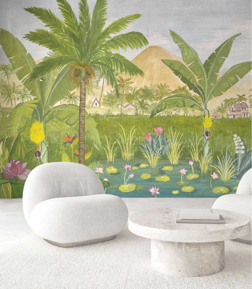 Vibrant Tropical Wallpaper for Modern Living Room